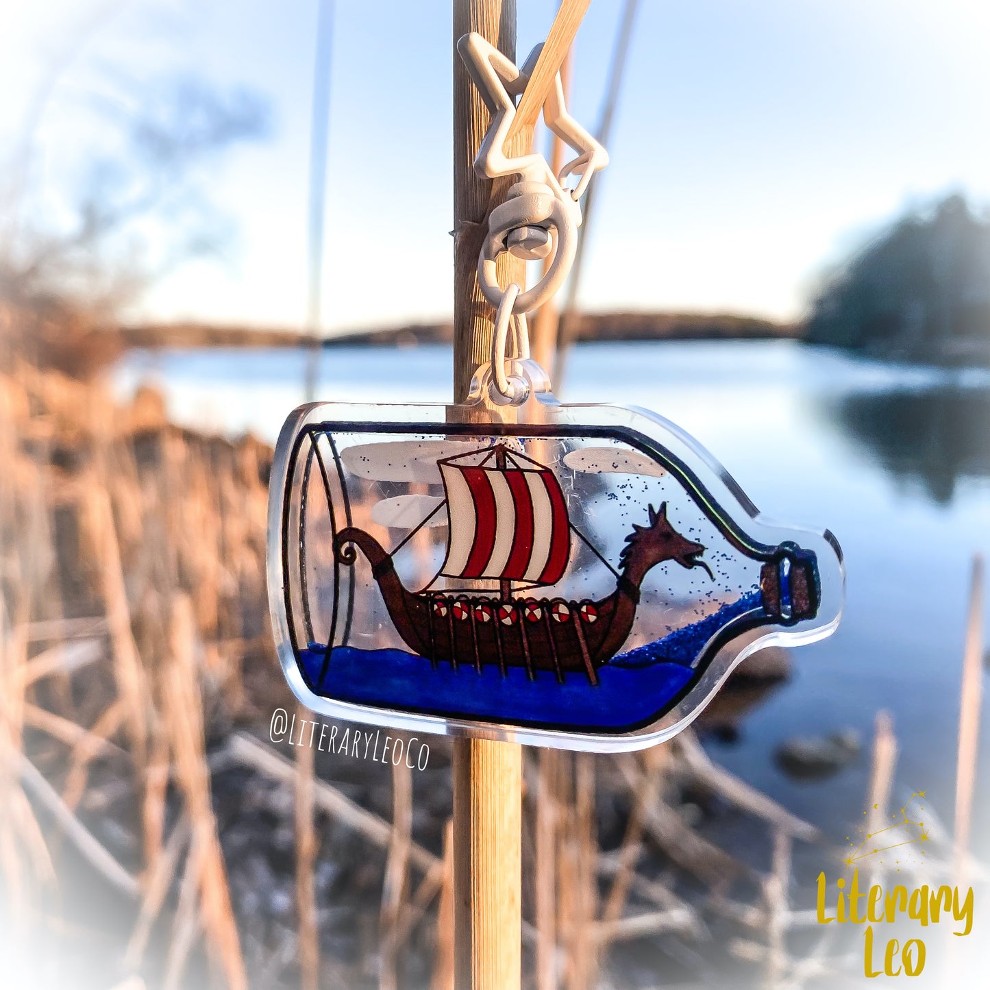 Viking Ship in a Bottle Mini Shaker Keychain