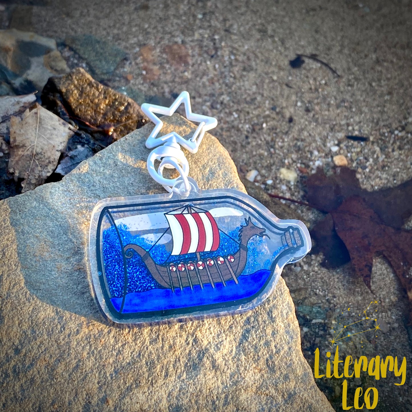 Viking Ship in a Bottle Mini Shaker Keychain