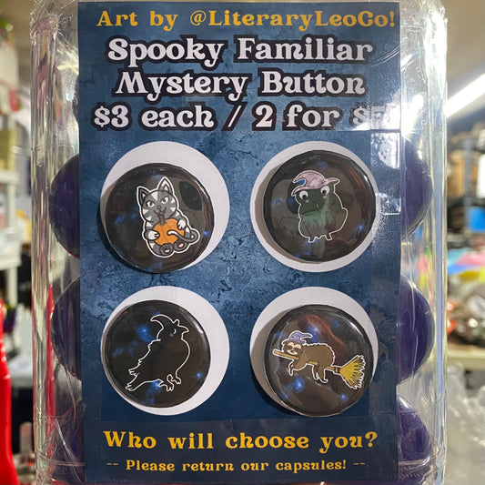 Mystery Spooky Familiar Button Style Pin